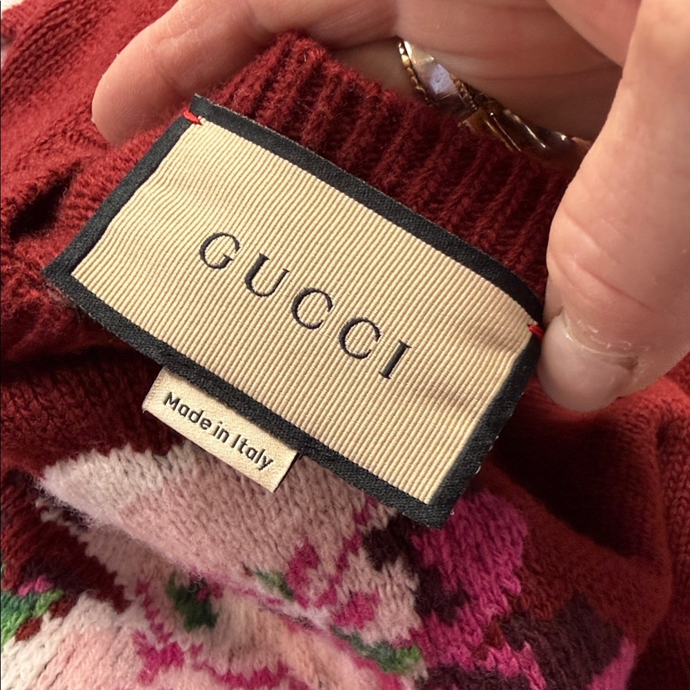 GUCCI 2021 Burgundy Floral Intarsia Wool Jumper Size Small - Picture 5 of 8